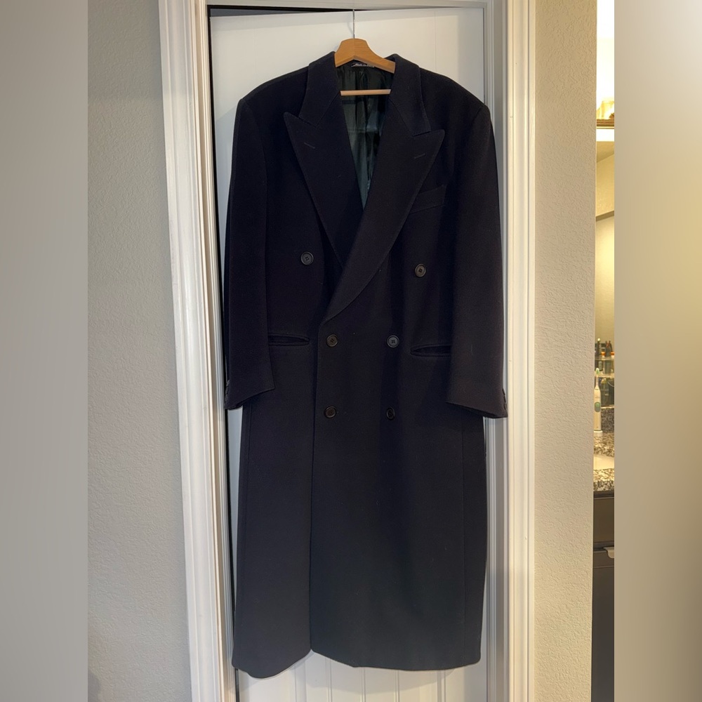Giorgio Armani Men's Black Double-Breasted Trench Coat